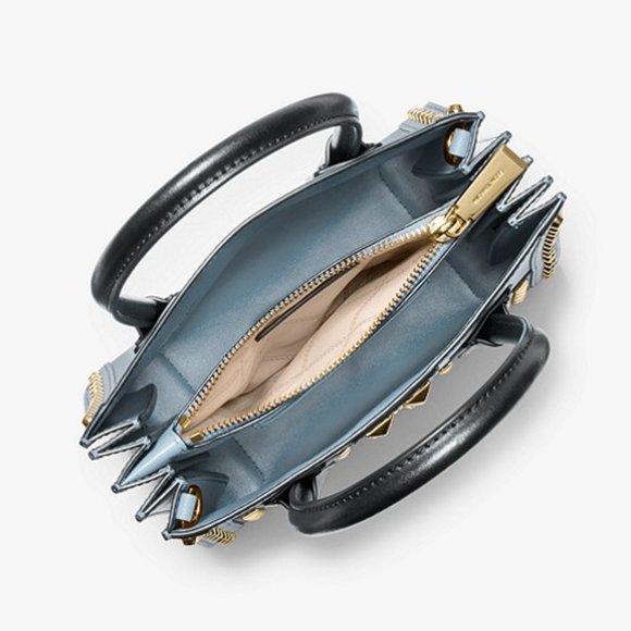 NEW Michael Kors Studded Tote Blue Leather Satchel - Picture 4 of 7